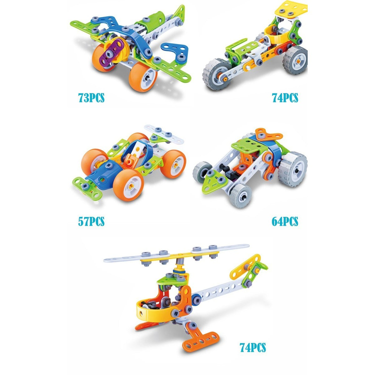 Set de Constructie Masini si Vehicule, Joc Educativ de Inginerie si Mecanica, Plastic Rezistent si Non-Toxic, 5 Modele de Asamblat, 98 Piese