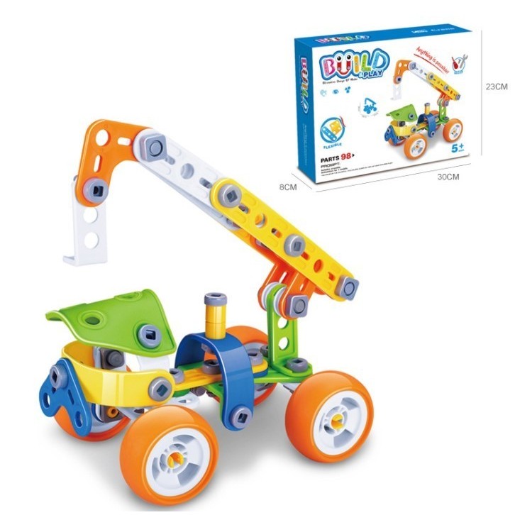Set de Constructie Masini si Vehicule, Joc Educativ de Inginerie si Mecanica, Plastic Rezistent si Non-Toxic, 5 Modele de Asamblat, 98 Piese
