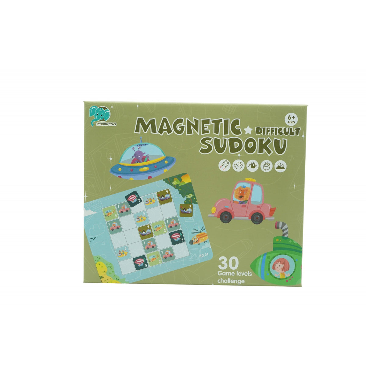 Joc Educativ Sudoku pentru Copii cu Tablita Magnetica, 53 Piese, Tematica Trafic, Material Carton si Metal, Verde