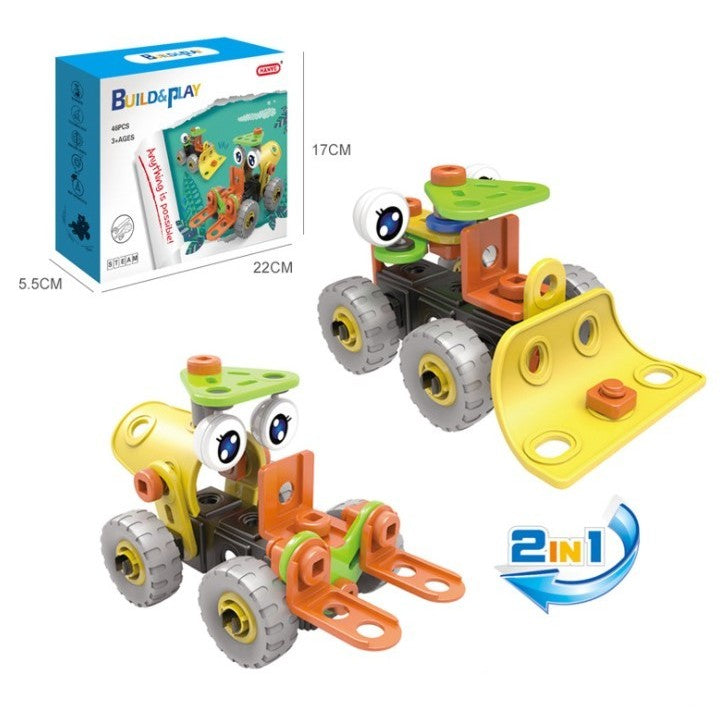 Set de Constructie Masini si Vehicule, Joc Educativ de Inginerie, Kit Creativ 5 in 1, Plastic Rezistent si Non-Toxic, 46 Piese