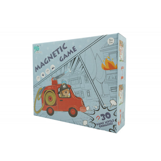 Joc Educativ Magnetic de Interconectare Micul Pompier, Puzzle Logica cu 15 Nivele de Dificultate, 9 Carti cu Provocari, Plastic si Magnet, Multicolor, +3 Ani