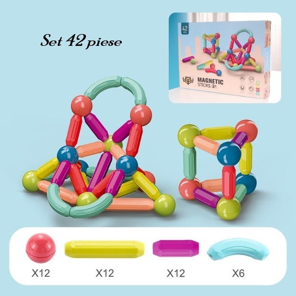 Set Constructie Magnetica, Joc Educational Puzzle 3D, Bile si Bete Forme Geometrice, Plastic ABS Non-toxic, Multicolor, 25 Piese
