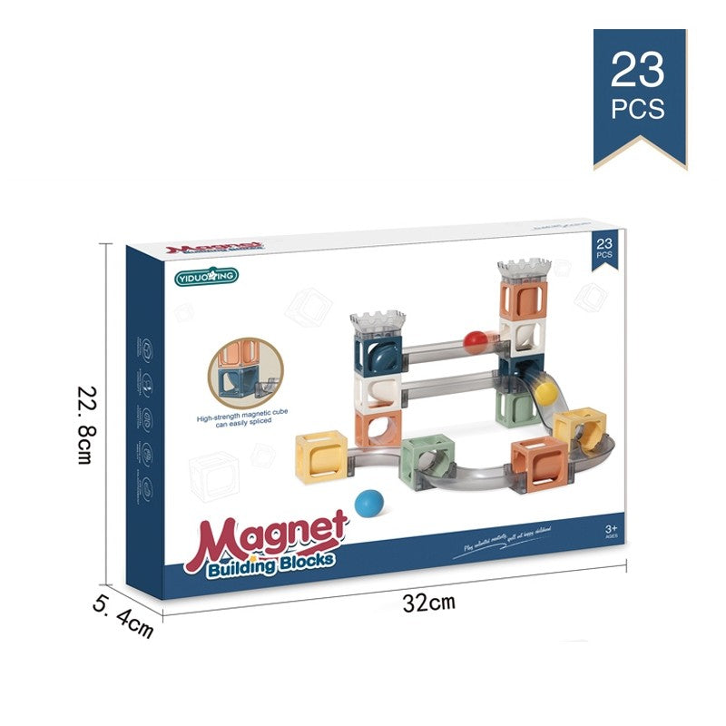 Set Constructie Magnetica Tip Pista cu Tobogane si Bile, Joc Educativ STEM 3D, Dezvoltare Abilitati Motorii, Plastic ABS, 23 Piese, Multicolor