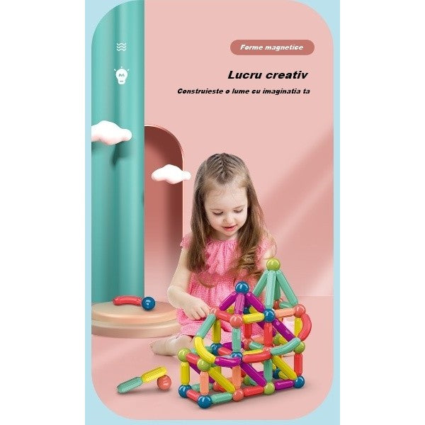 Set de Constructie Magnetic, Joc Educational Tip Puzzle 3D, Bile si Bete Magnetice Non-Toxice pentru Dezvoltarea Creativitatii, Multicolor, 36 Piese