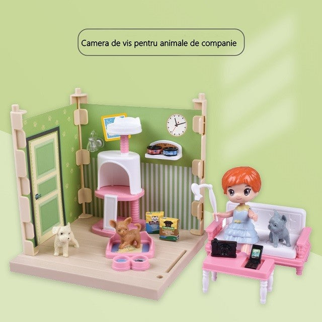 Casa De Papusi Tip Adapost Pentru Animale, Set De Joaca Cu Lumini Si Sunete, Include Mobilier Si Accesorii, Material Plastic, Multicolor