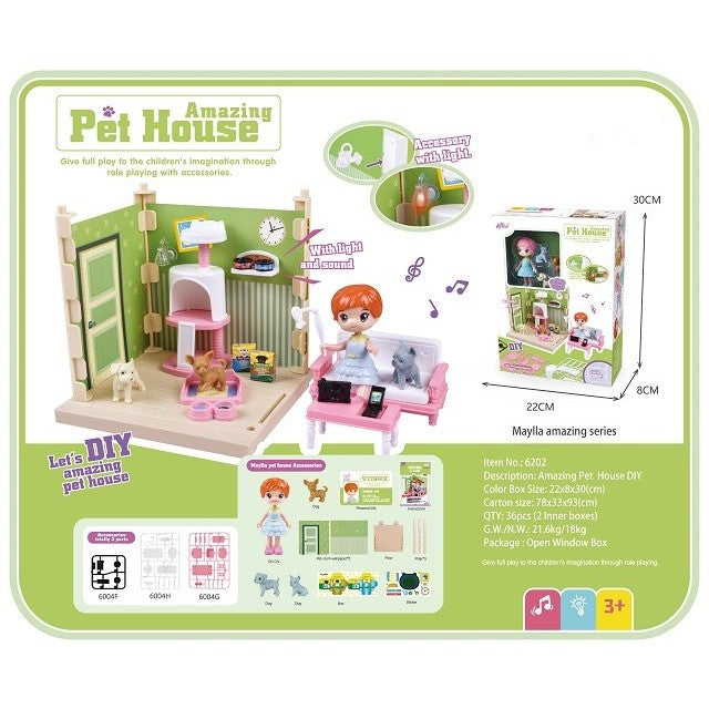Casa De Papusi Tip Adapost Pentru Animale, Set De Joaca Cu Lumini Si Sunete, Include Mobilier Si Accesorii, Material Plastic, Multicolor