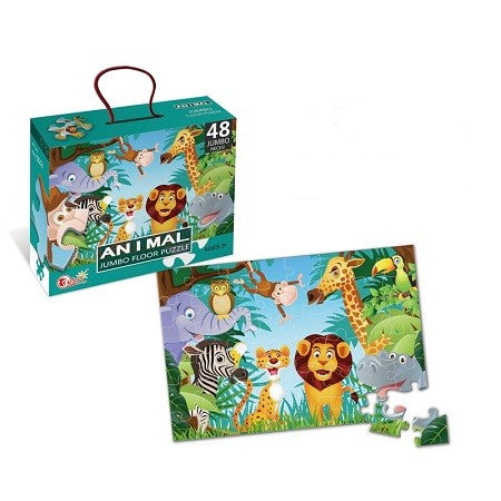 Puzzle Educativ pentru Copii, Set 2 Puzzle-uri Animale Ferma si Padure, Dezvoltare Coordonare si Logica, Carton, 48 Piese (2 x 24 Piese), Multicolor