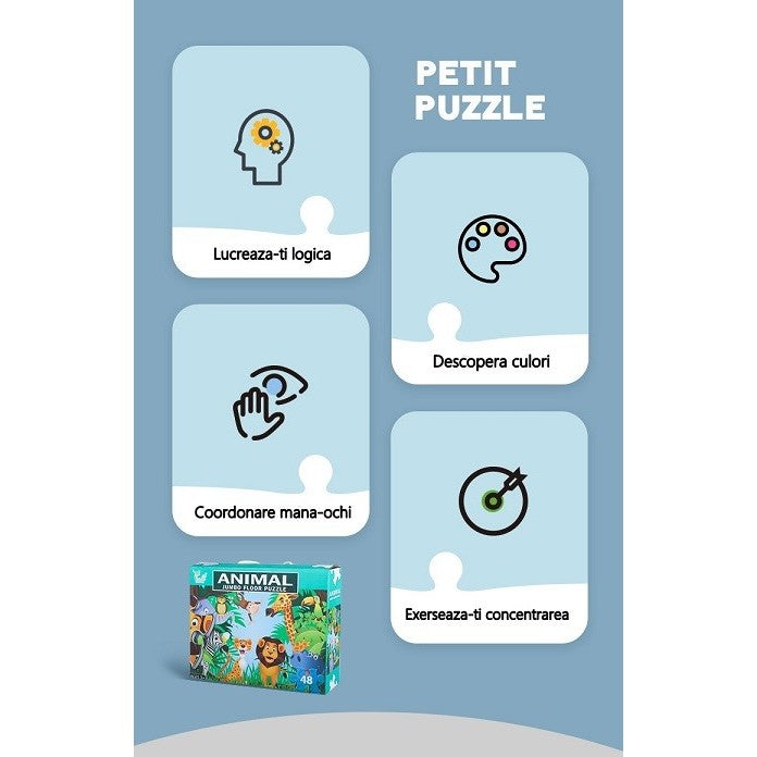 Puzzle Educativ pentru Copii, Set 2 Puzzle-uri Animale Ferma si Padure, Dezvoltare Coordonare si Logica, Carton, 48 Piese (2 x 24 Piese), Multicolor