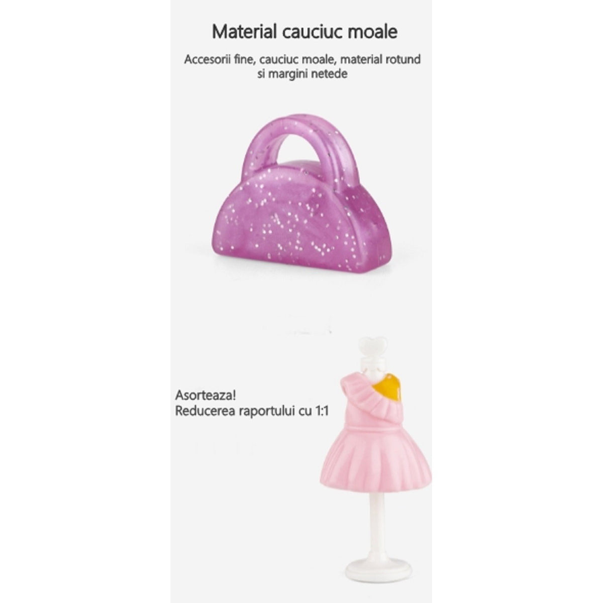 Bella Set Garderoba Papusi cu Haine si Accesorii, Casuta de Joaca cu Oglinda si Mobilier, Plastic si Cauciuc Moale, 15 Piese, Multicolor