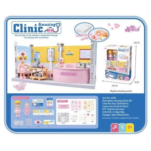 Set Cabinet Medical de Jucarie pentru Copii, Centru de Consultatii cu Birou si Receptie, Papusa Bebelus cu Functii de Sunete si Lumini, Include Accesorii si Instrumente Medicale, Plastic, Multicolor