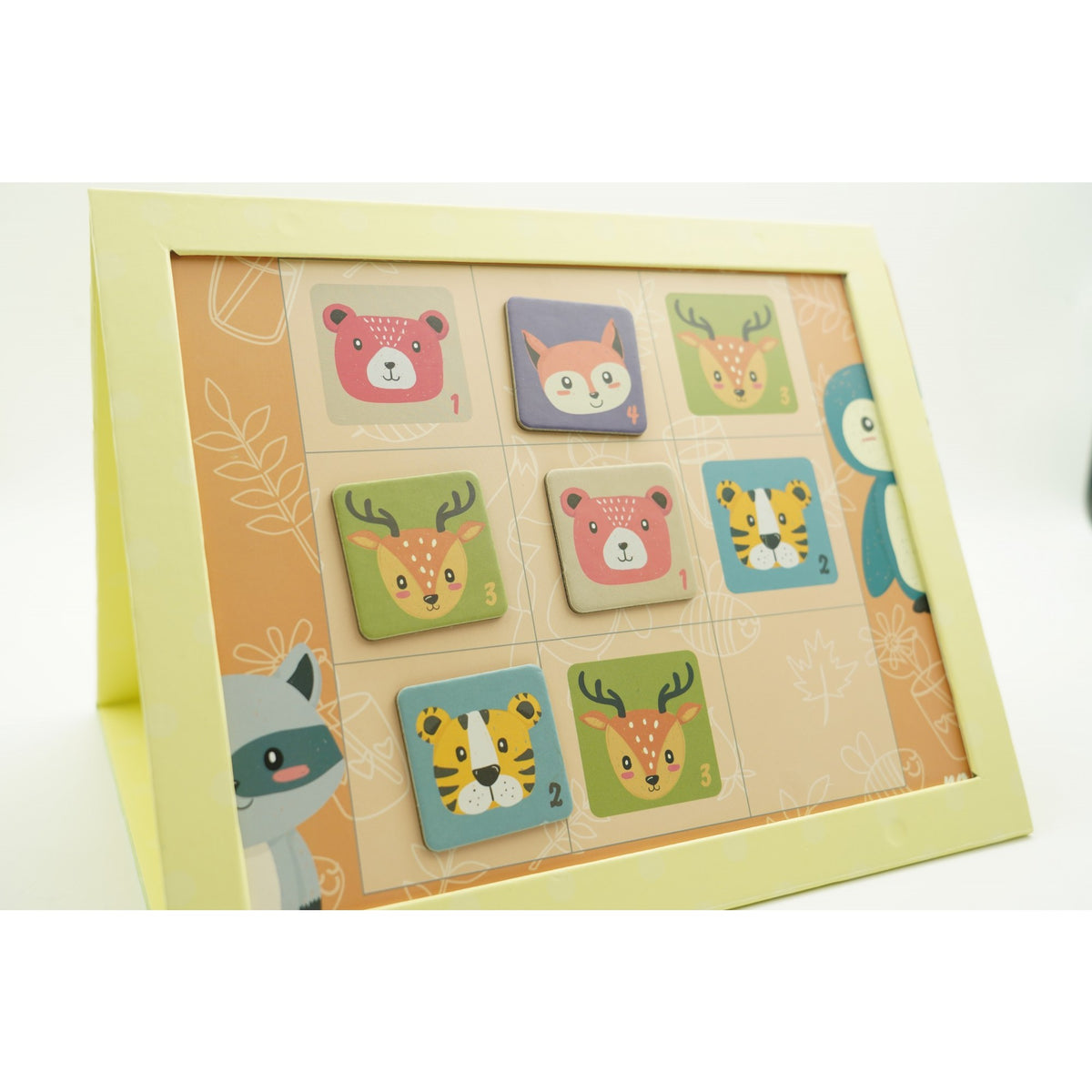 Joc Educativ Sudoku pentru Copii, Tablita Magnetica cu Animale, 32 Piese din Carton si Magnet, Verde