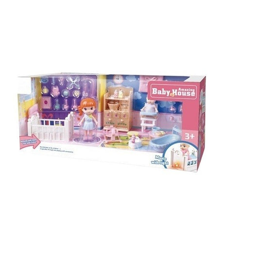 Set Casa De Papusi Mama Si Copilul, Centru De Ingrijire Cu Lumini Si Sunete, Include Patut, Scaun Masa Si Accesorii Baie, Multicolor
