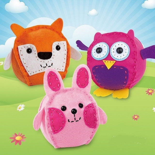 Dream Kids, Set Creativ de Cusut Perna DIY pentru Copii, Joc Educativ de Abilitati Practice, Material Textil Moale, Modele Bufnita, Vulpe sau Iepure, Varsta 5+ Ani, 3 Piese