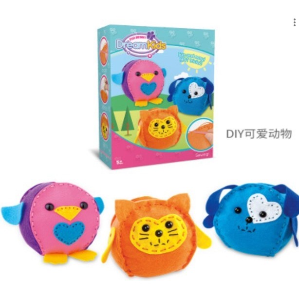Dream Kids, Set Creativ de Cusut Perna DIY pentru Copii, Joc Educativ de Abilitati Practice, Material Textil Moale, Modele Bufnita, Vulpe sau Iepure, Varsta 5+ Ani, 3 Piese