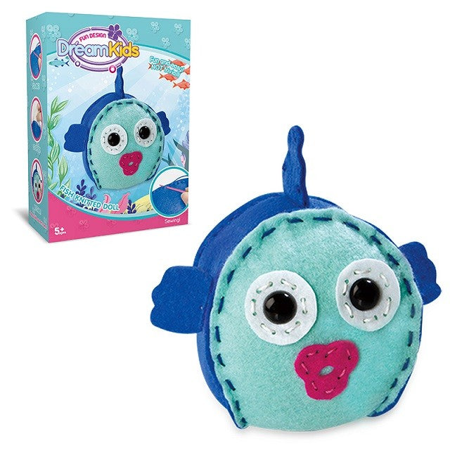 Dream Kids, Set Creatie Perna DIY pentru Copii, Joc Educativ de Cusut Manual, Material Textil Moale, Model Peste, Multicolor, Varsta 5 Ani+