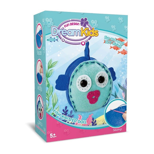 Dream Kids, Set Creatie Perna DIY pentru Copii, Joc Educativ de Cusut Manual, Material Textil Moale, Model Peste, Multicolor, Varsta 5 Ani+