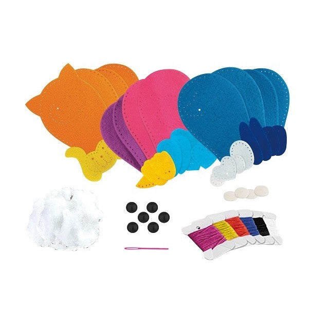 Dream Kids, Set Creativ de Cusut Perna pentru Copii, Joc Educativ de Tip DIY, Material Textil Moale, Design Animale Pasare Catel Pisica, Set 3 Piese, Varsta +5 Ani