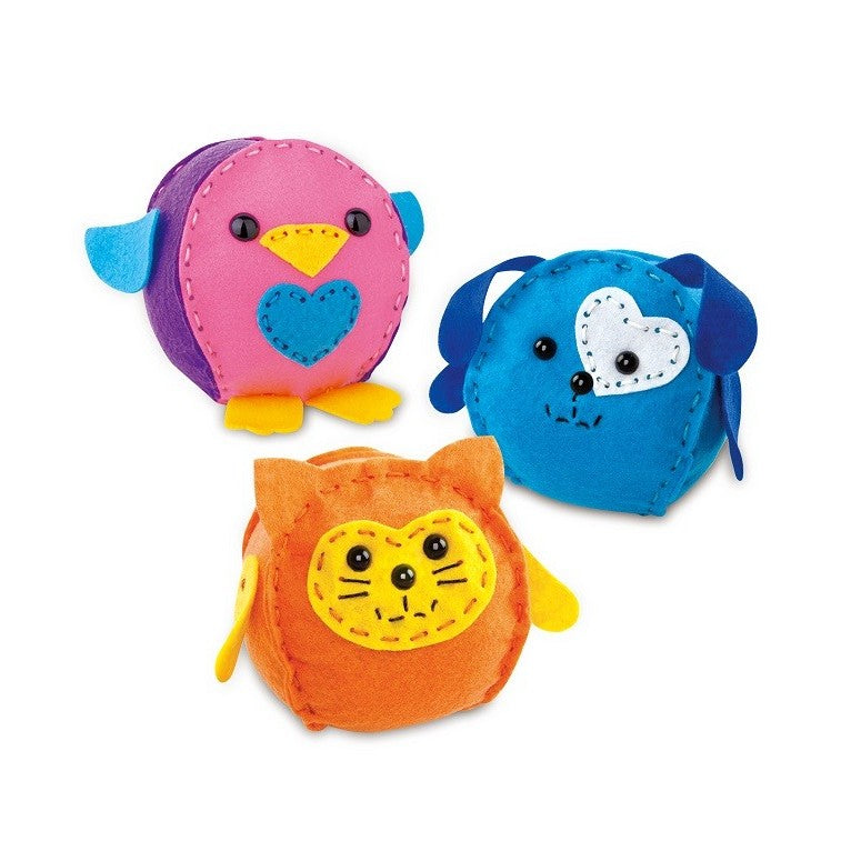 Dream Kids, Set Creativ de Cusut Perna pentru Copii, Joc Educativ de Tip DIY, Material Textil Moale, Design Animale Pasare Catel Pisica, Set 3 Piese, Varsta +5 Ani