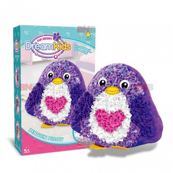 Dream Kids Set Creatie Perna Decorativa pentru Copii, Joc Educativ de Cusut Manual, Material Textil Moale, Model Pinguin, Varsta 5+ Ani