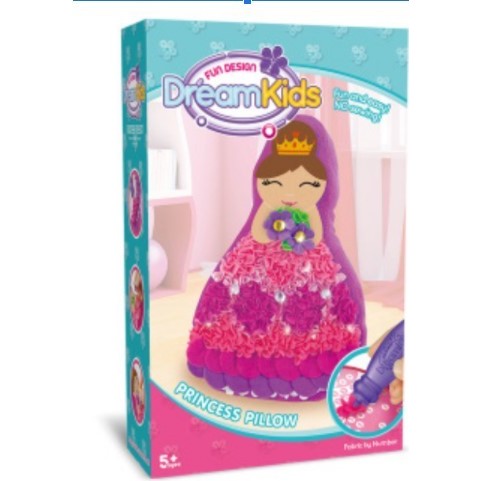 Dream Kids, Set Creatie Perna DIY pentru Copii, Joc Educativ de Cusut Lucru Manual, Material Textil Moale, Model Printesa, Varsta 5+ Ani
