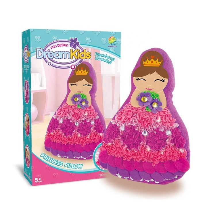 Dream Kids, Set Creatie Perna DIY pentru Copii, Joc Educativ de Cusut Lucru Manual, Material Textil Moale, Model Printesa, Varsta 5+ Ani