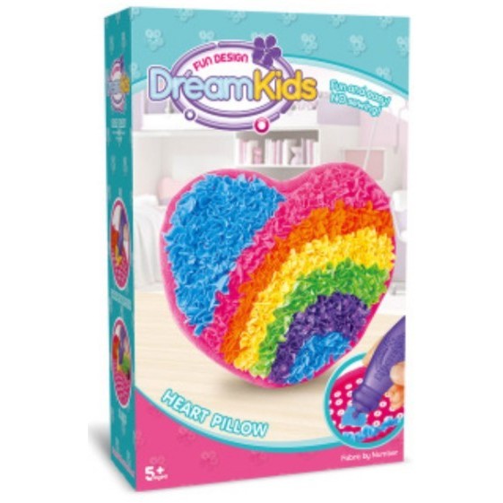 Dream Kids Set Creatie Perna pentru Copii, Joc Educativ de Cusut Fara Ac, Material Textil Moale, Forma Inima, Multicolor, Varsta 5 Ani+