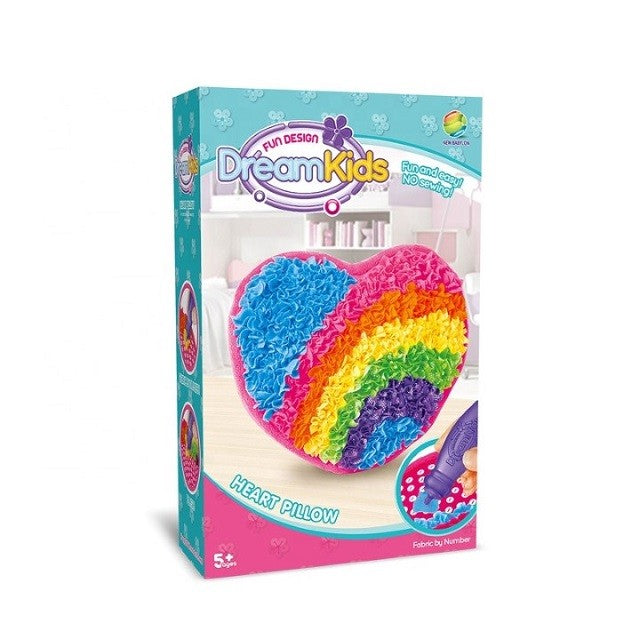 Dream Kids Set Creatie Perna pentru Copii, Joc Educativ de Cusut Fara Ac, Material Textil Moale, Forma Inima, Multicolor, Varsta 5 Ani+