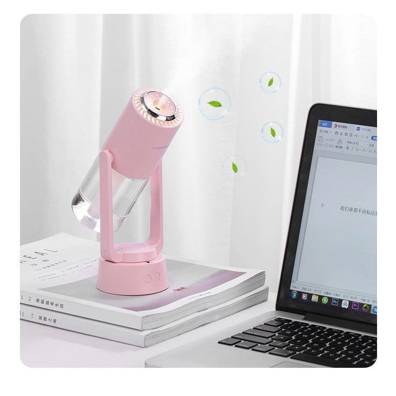Umidificator si Purificator de Aer Portabil, Tehnologie Ultrasonica, Ioni Negativi, Proiectie LED 7 Culori, Rotatie 360 Grade, Rezervor 200ml, Roz