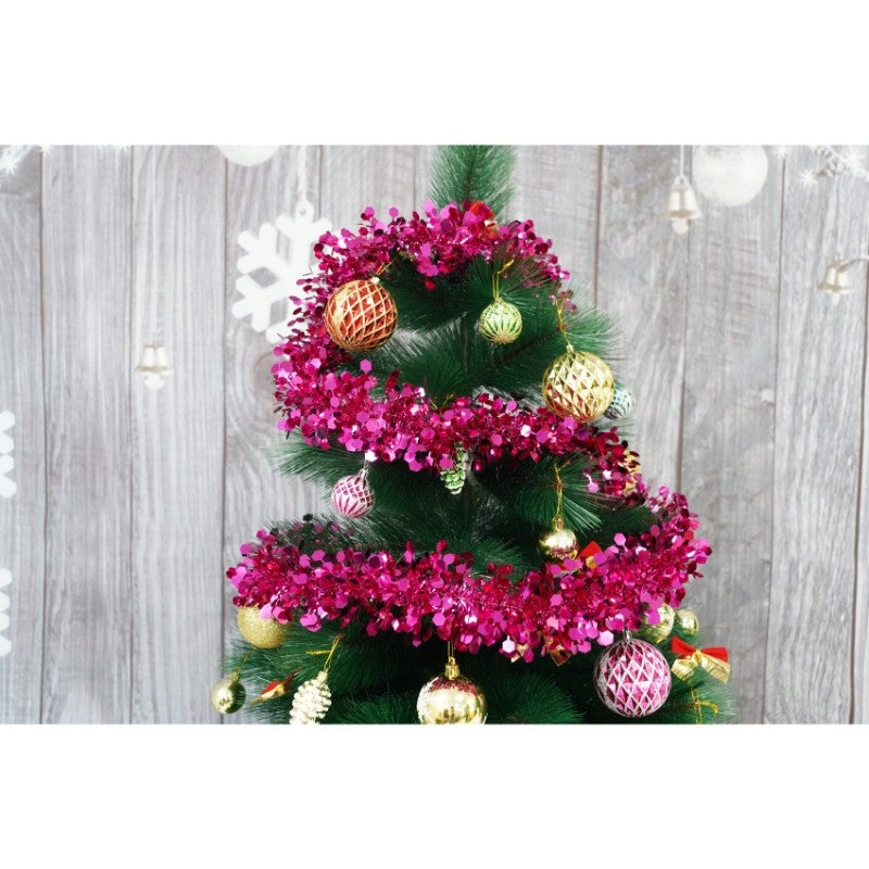 Beteală De Crăciun Pentru Interior Și Exterior, Model Dens Din Folie PVC, Roz, 2 m x 9 cm