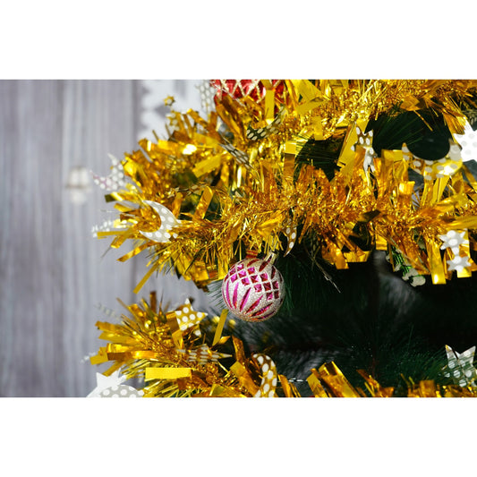 Beteala Craciun Stralucitoare, Decoratiune Pom de Iarna, Folie PVC, Interior si Exterior, Aurie, 2 m x 9 cm