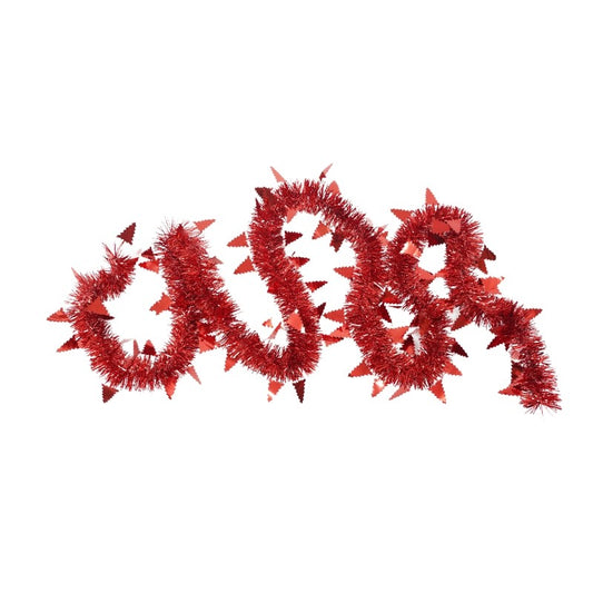 Beteală Crăciun Pufoasă, Ghirlandă Decorativă pentru Brad, Folie PVC Rezistentă, Interior și Exterior, Roșu, 2 m x 9 cm