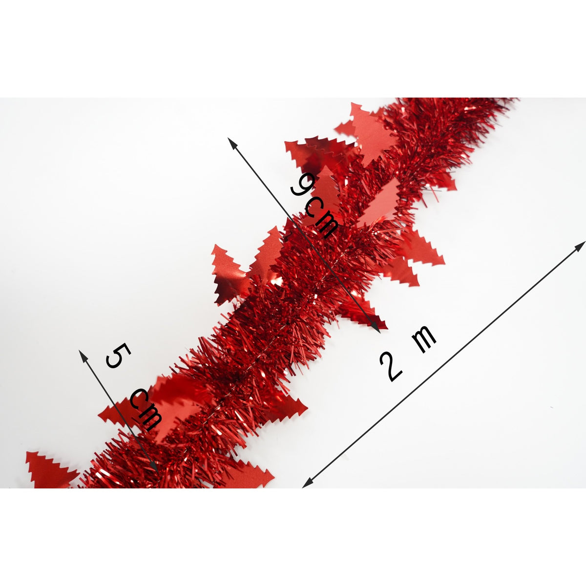 Beteală Crăciun Pufoasă, Ghirlandă Decorativă pentru Brad, Folie PVC Rezistentă, Interior și Exterior, Roșu, 2 m x 9 cm