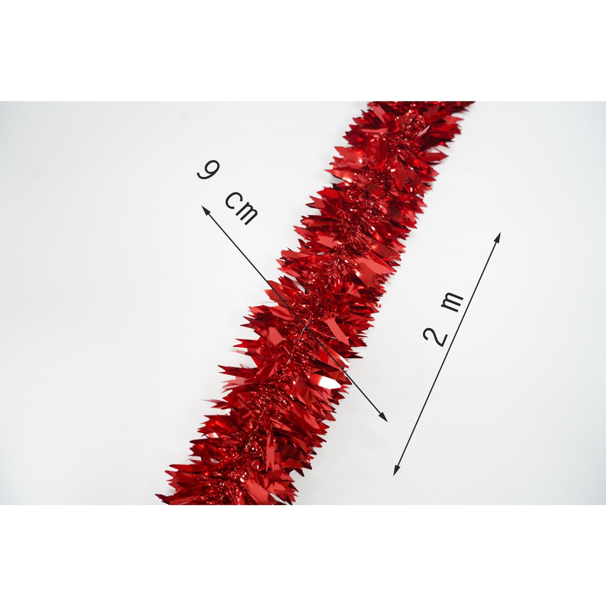 Beteală Crăciun Pufoasă, Decoratiune Brad Interior și Exterior, Folie PVC, Roșu, 2 m x 6.5 cm