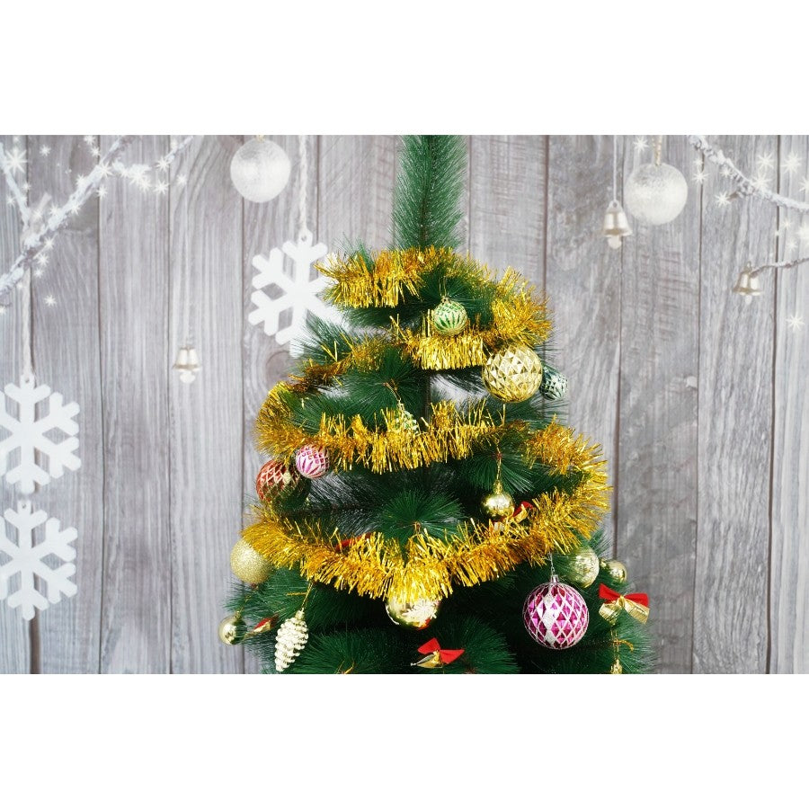 Beteala Craciun Stralucitoare, Decoratiune Pom din Folie PVC, Rezistenta Interior si Exterior, Auriu, 2 m x 7 cm