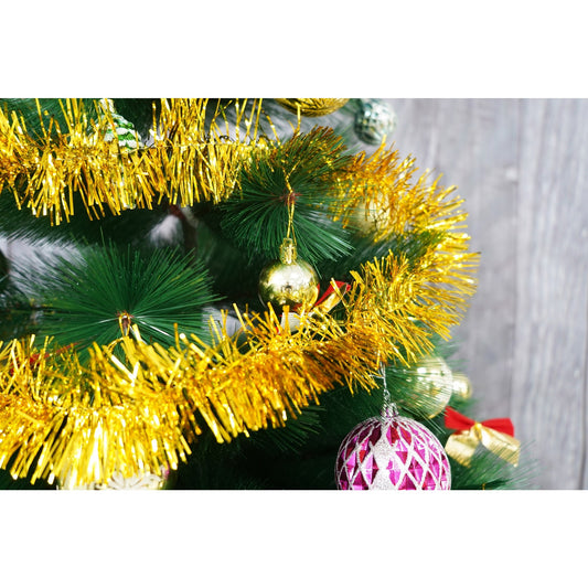 Beteala Craciun Stralucitoare, Decoratiune Pom din Folie PVC, Rezistenta Interior si Exterior, Auriu, 2 m x 7 cm