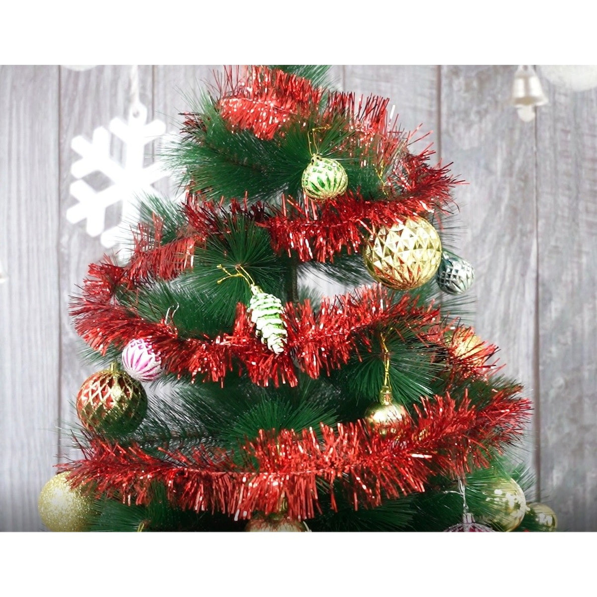 Beteala Craciun Tip Sir, Decoratiune Brad Interior si Exterior, Folie PVC, Rosu, 2 m x 7 cm