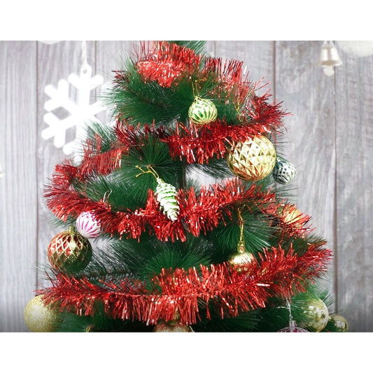 Beteala Craciun Tip Sir, Decoratiune Brad Interior si Exterior, Folie PVC, Rosu, 2 m x 7 cm