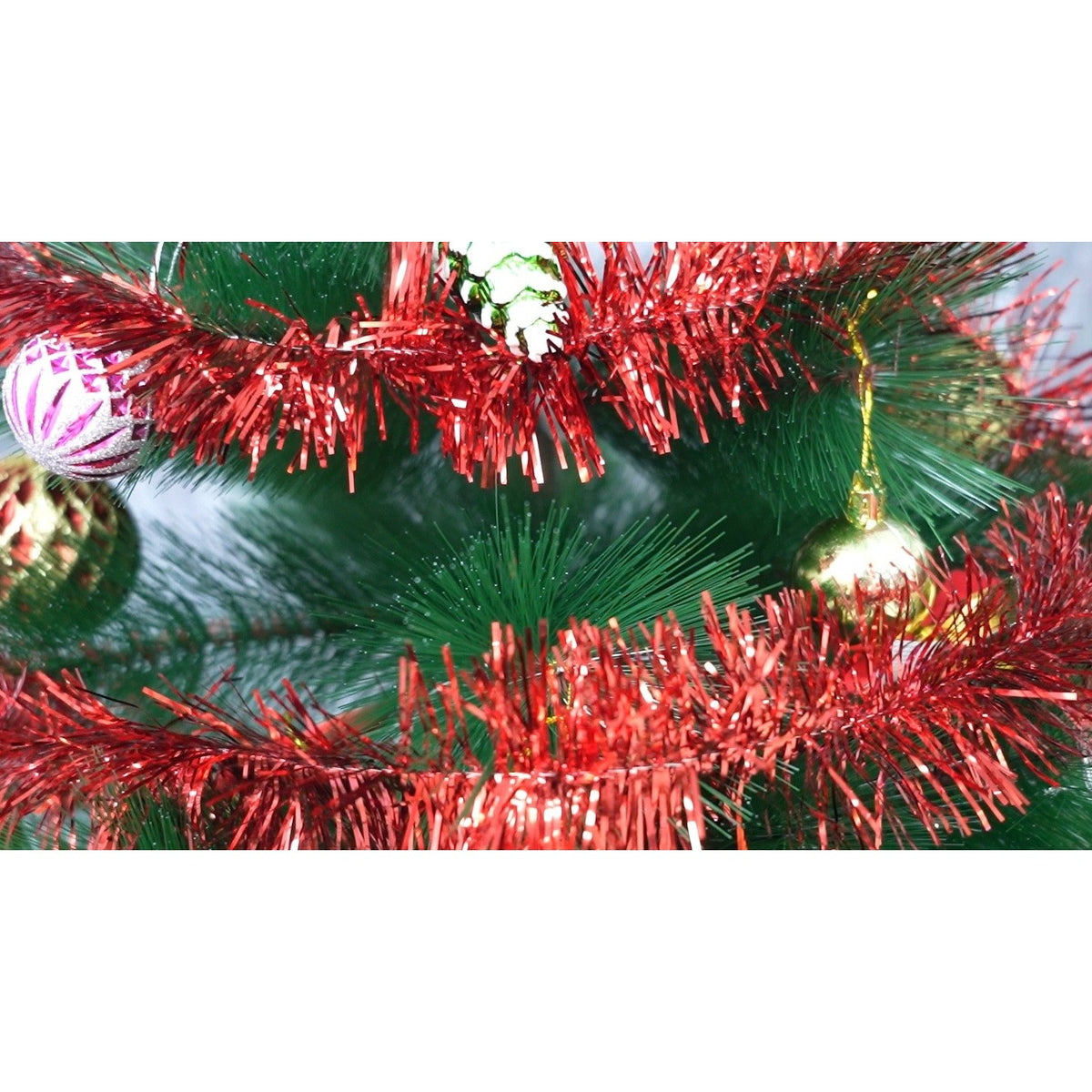Beteala Craciun Tip Sir, Decoratiune Brad Interior si Exterior, Folie PVC, Rosu, 2 m x 7 cm