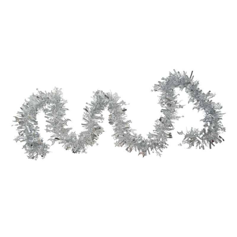 Beteala Craciun, Ghirlanda Decorativa Pufoasa, Folie PVC, Interior si Exterior, Argintiu, 2 m x 9 cm