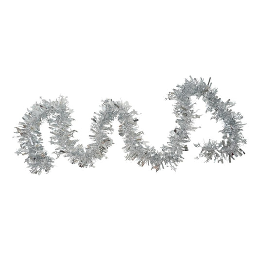 Beteala Craciun, Ghirlanda Decorativa Pufoasa, Folie PVC, Interior si Exterior, Argintiu, 2 m x 9 cm