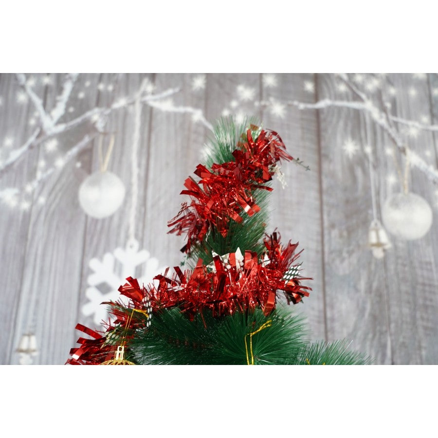 Beteală Crăciun Pufoasă, Ghirlandă Decorativă pentru Brad, Interior și Exterior, Folie PVC, Roșu, 2 m x 9 cm