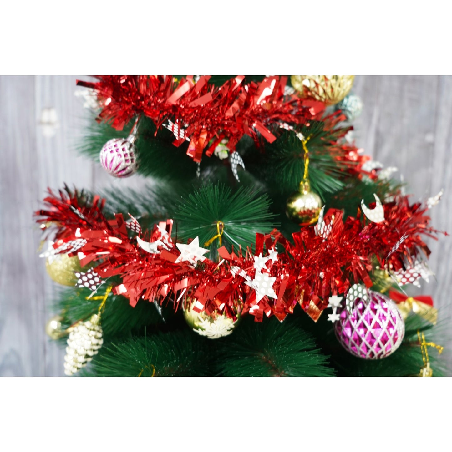 Beteală Crăciun Pufoasă, Ghirlandă Decorativă pentru Brad, Interior și Exterior, Folie PVC, Roșu, 2 m x 9 cm