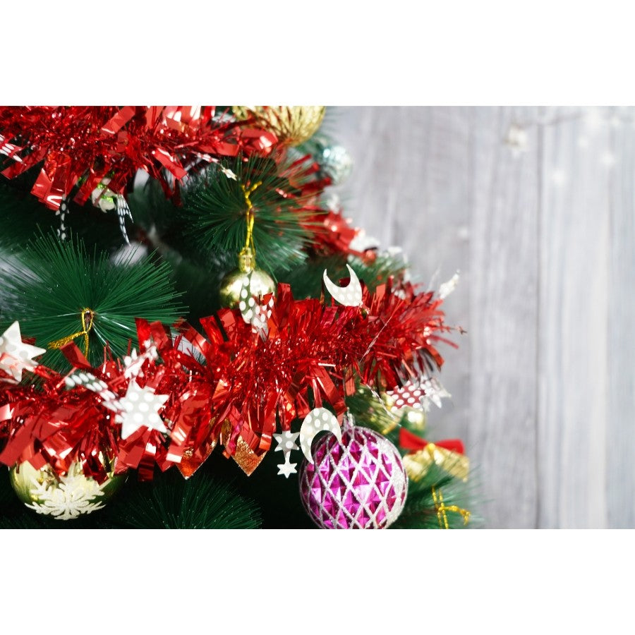 Beteală Crăciun Pufoasă, Ghirlandă Decorativă pentru Brad, Interior și Exterior, Folie PVC, Roșu, 2 m x 9 cm