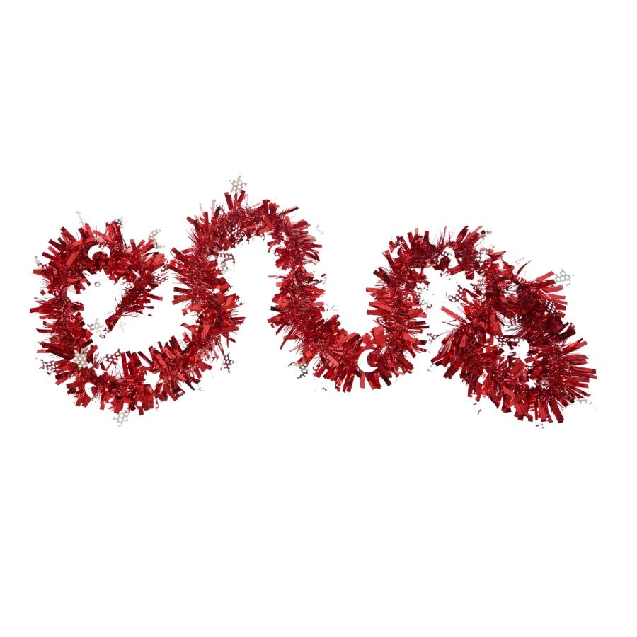 Beteală Crăciun Pufoasă, Ghirlandă Decorativă pentru Brad, Interior și Exterior, Folie PVC, Roșu, 2 m x 9 cm