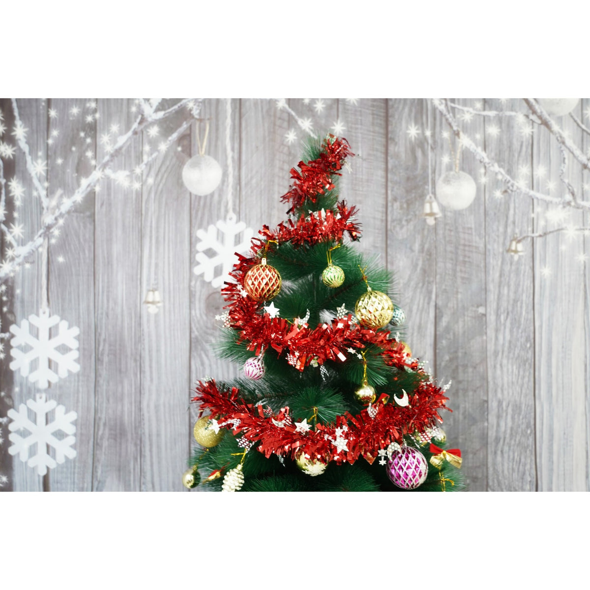 Beteală Crăciun Pufoasă, Ghirlandă Decorativă pentru Brad, Interior și Exterior, Folie PVC, Roșu, 2 m x 9 cm
