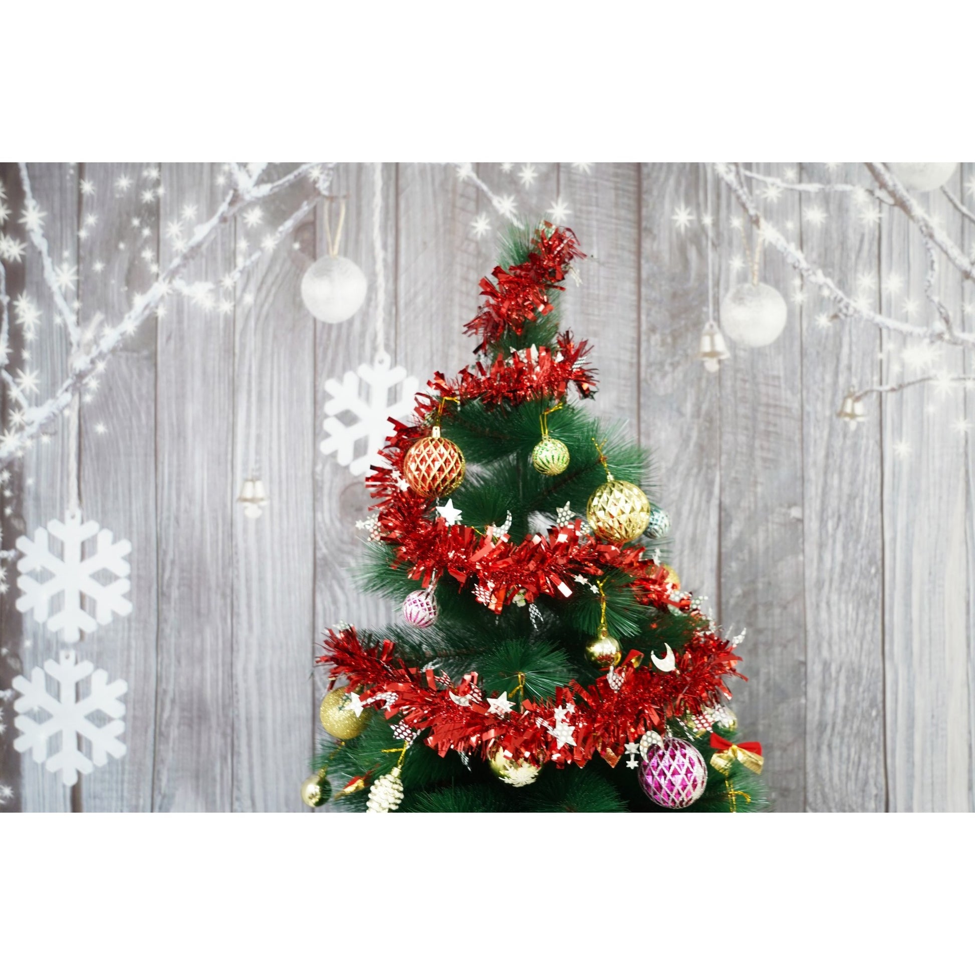 Beteală Crăciun Pufoasă, Ghirlandă Decorativă pentru Brad, Interior și Exterior, Folie PVC, Roșu, 2 m x 9 cm