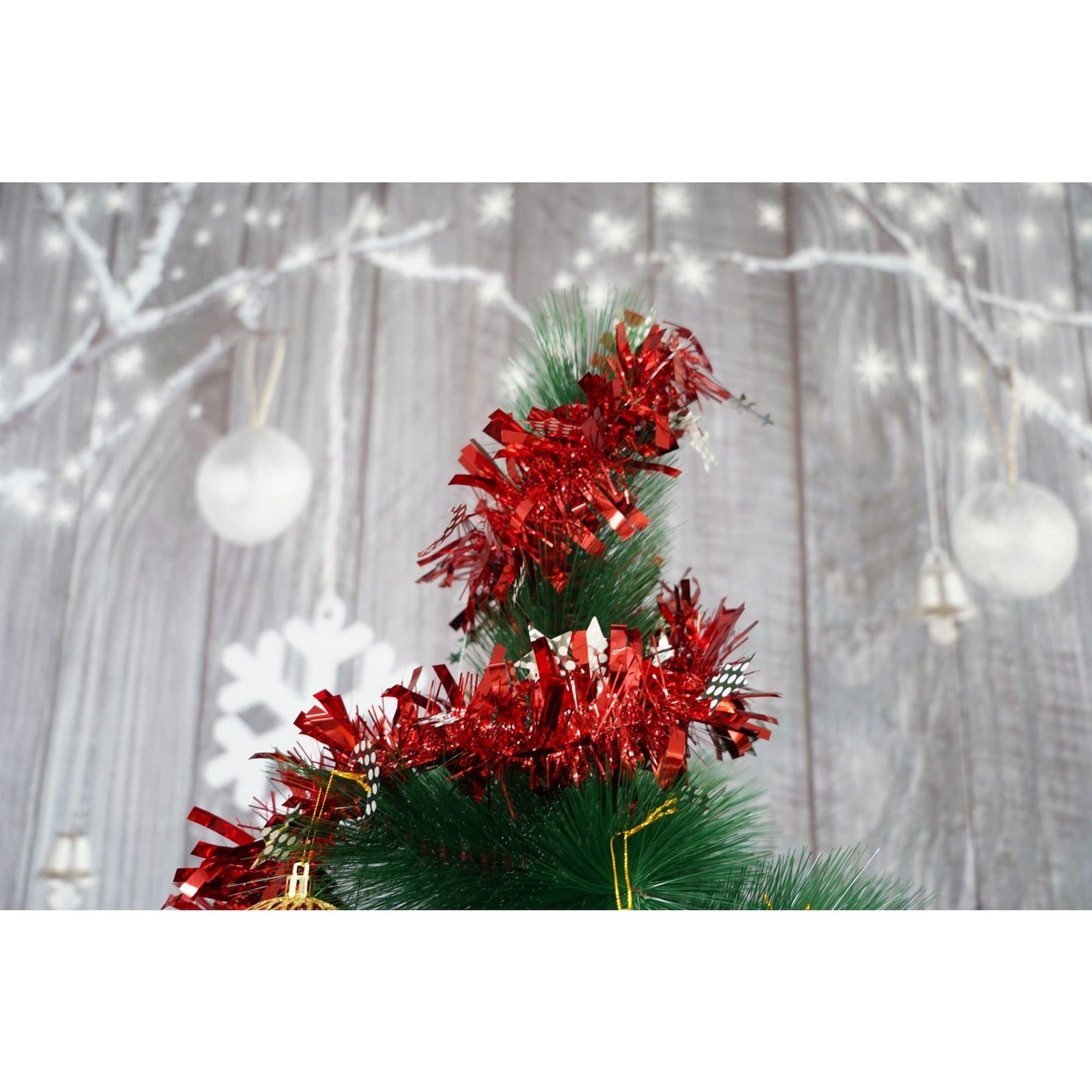 Beteală Crăciun Pufoasă, Ghirlandă Decorativă pentru Brad, Interior și Exterior, Folie PVC, Roșu, 2 m x 9 cm