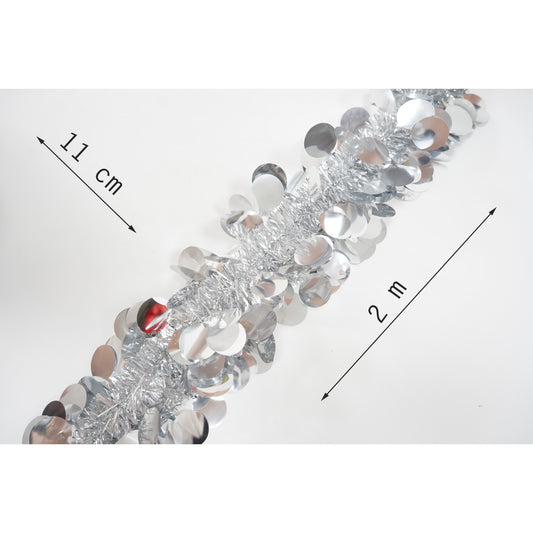 Beteala Craciun, Decoratiune Brad Pufoasa, Folie PVC Rezistenta, Interior si Exterior, Argintiu, 2 m x 11 cm