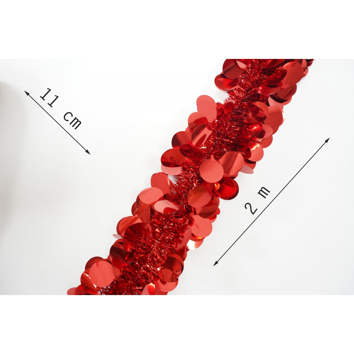 Beteala Craciun, Ghirlanda Decorativa Pufoasa, Folie PVC Rezistenta, Interior si Exterior, Rosu, 2 m x 11 cm