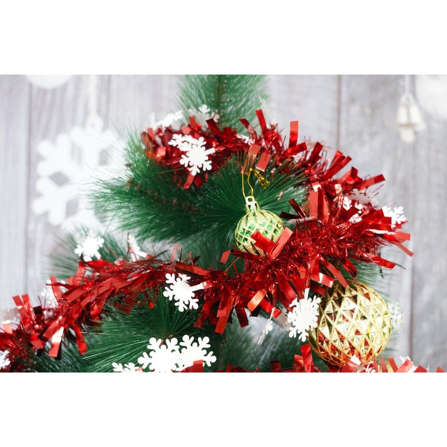 Beteala Craciun, Ghirlanda Decorativa Pufoasa, Folie PVC Rezistenta, Interior si Exterior, Rosu, 2 m x 9 cm